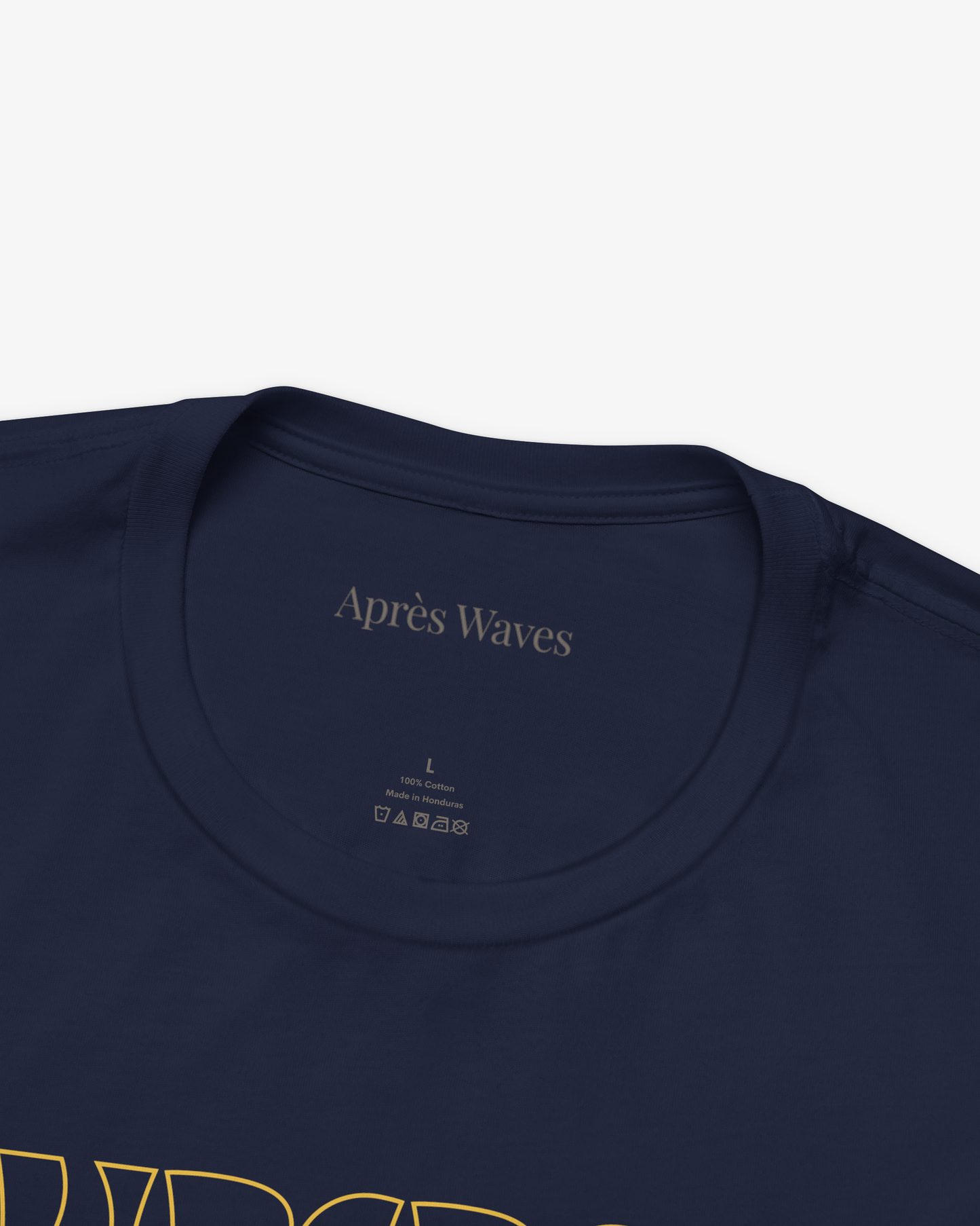 Summer of Plenty Navy tee collar detail - Après Waves