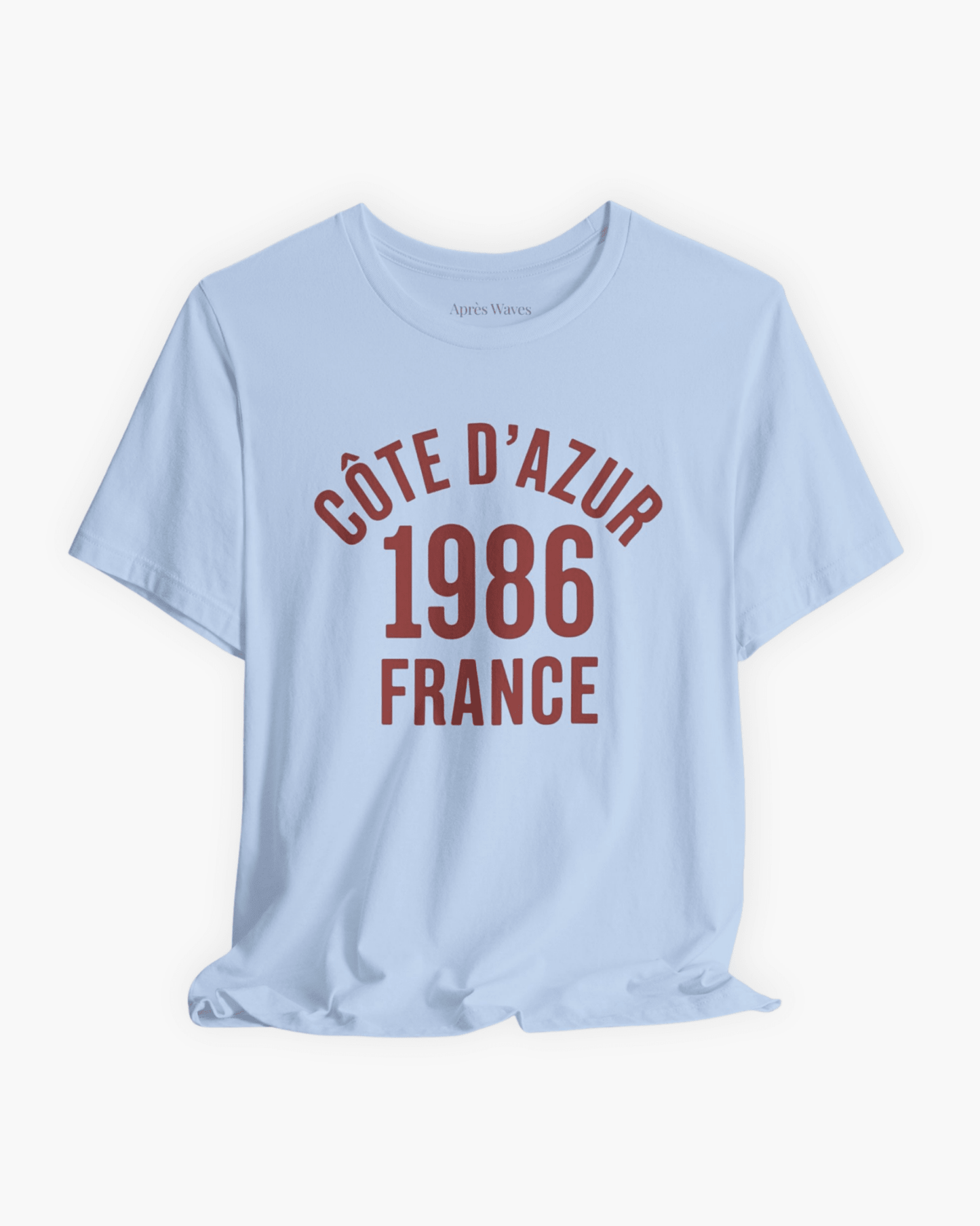 Varsity 1986 Sky Blue S graphic t-shirt - Après Waves