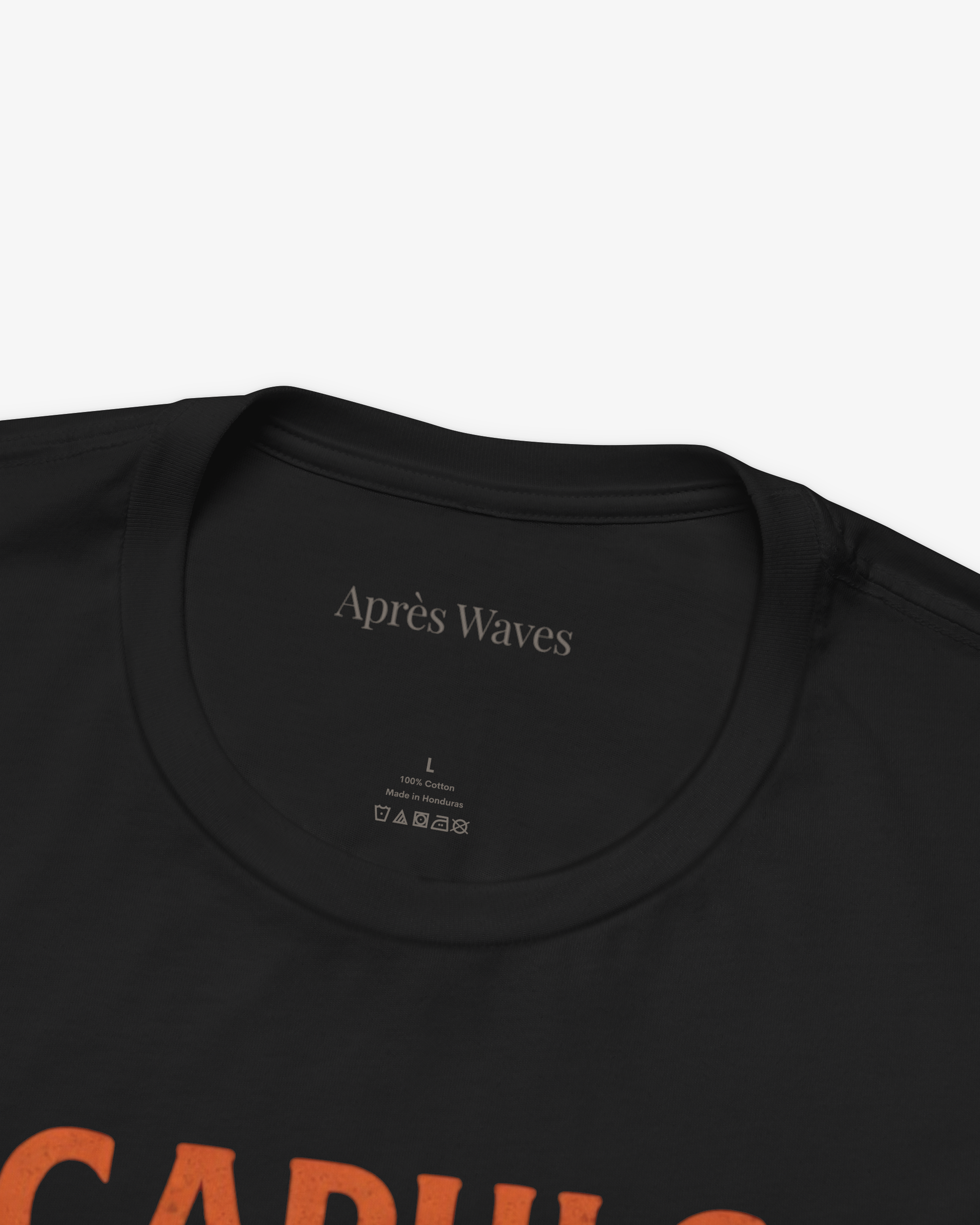 Swanning Around Black tee collar detail - Après Waves