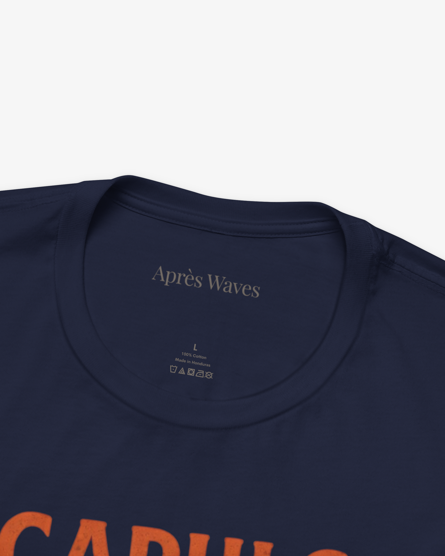 Swanning Around Navy tee collar detail - Après Waves