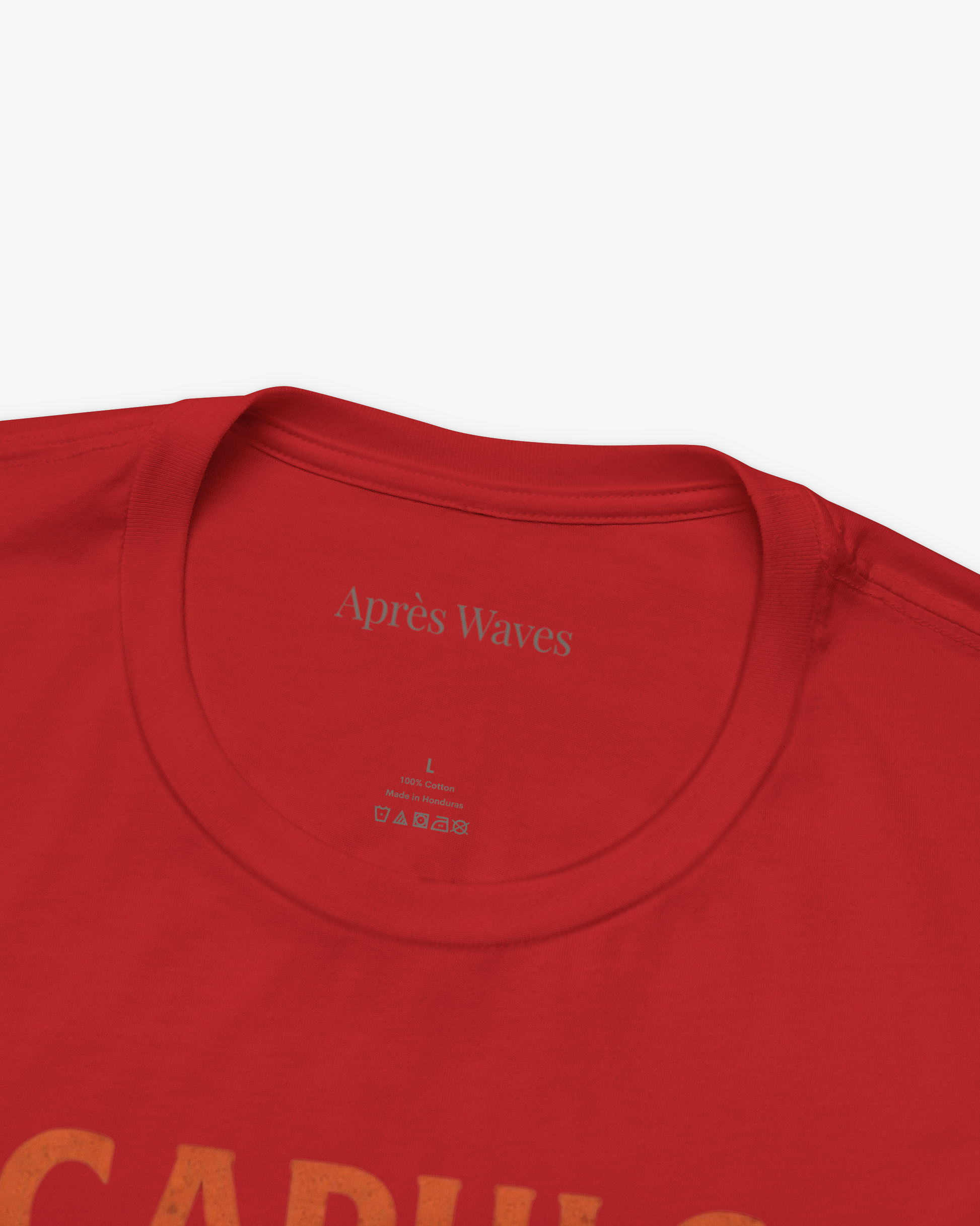 Swanning Around Red tee collar detail - Après Waves