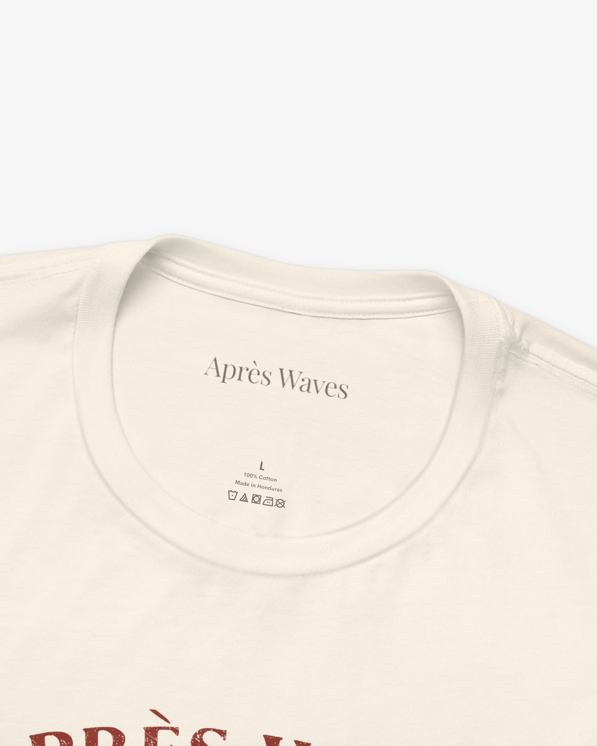 Real Leather Ecru tee collar detail - Après Waves