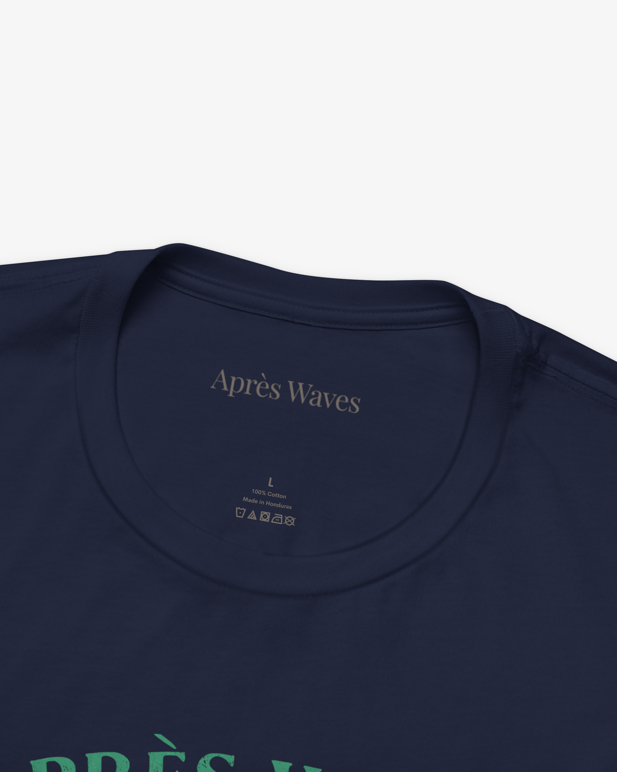 Real Leather Navy tee collar detail - Après Waves