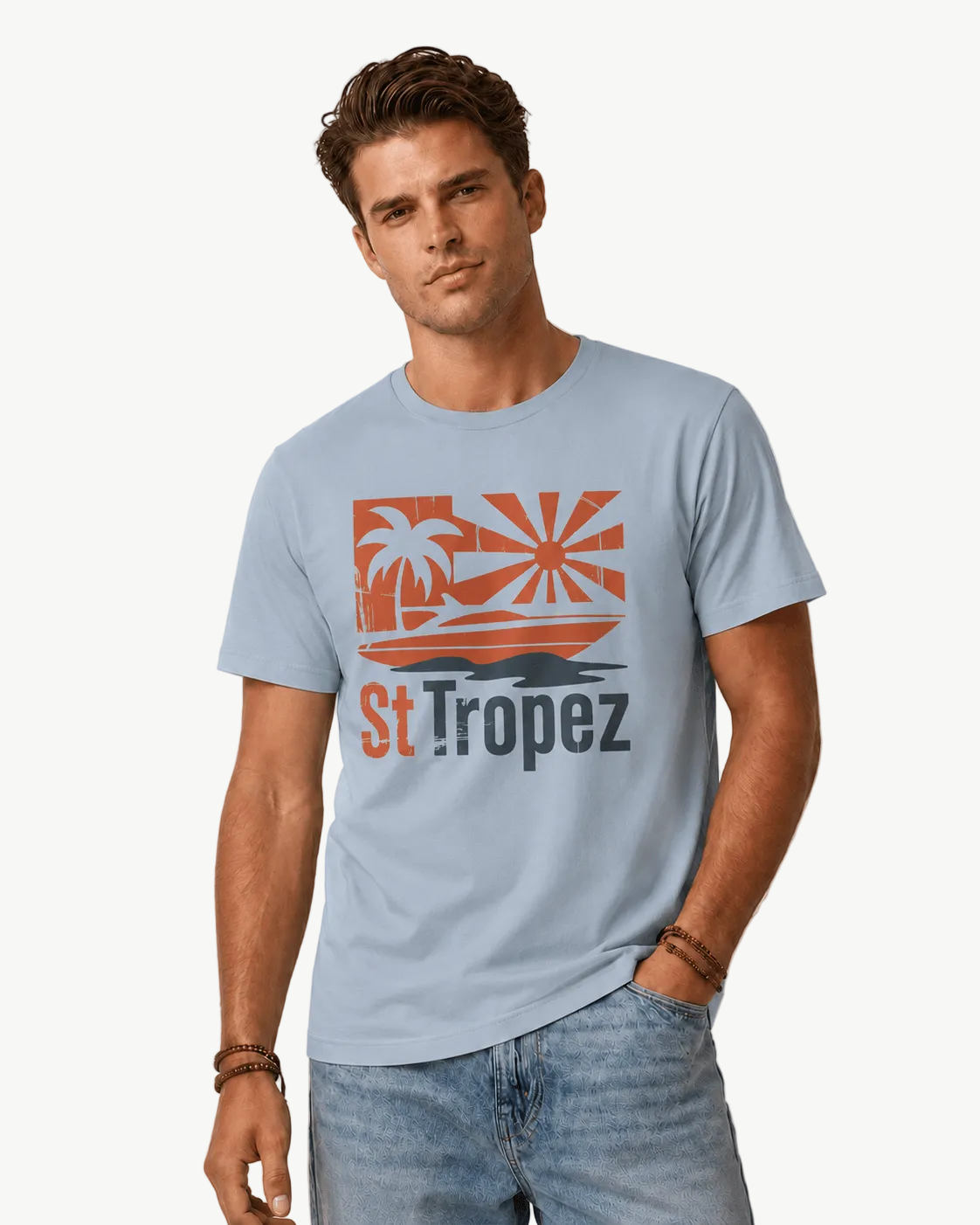 St Tropez Light Blue S graphic t-shirt - Après Waves
