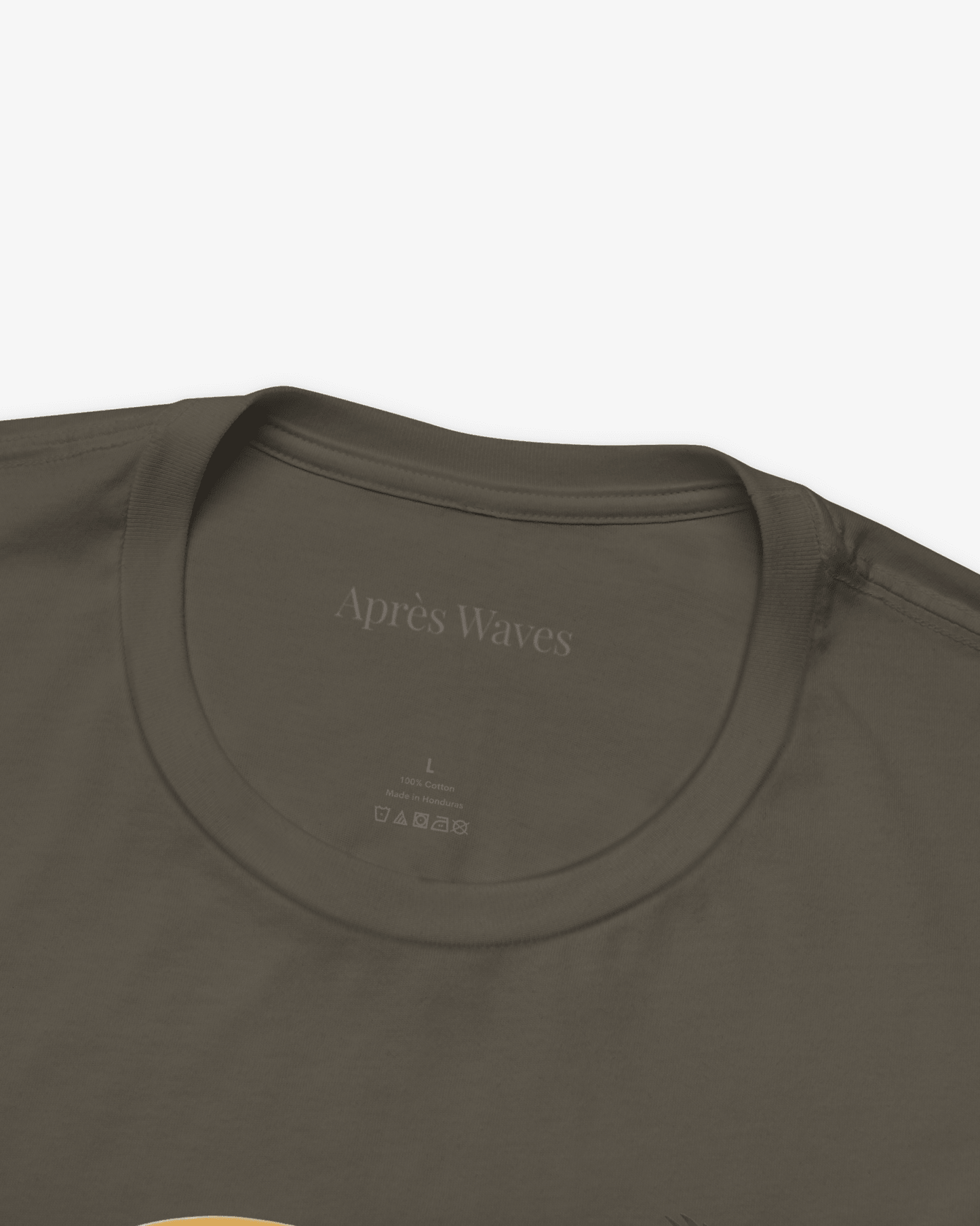 Life in Blue Army tee collar detail - Après Waves