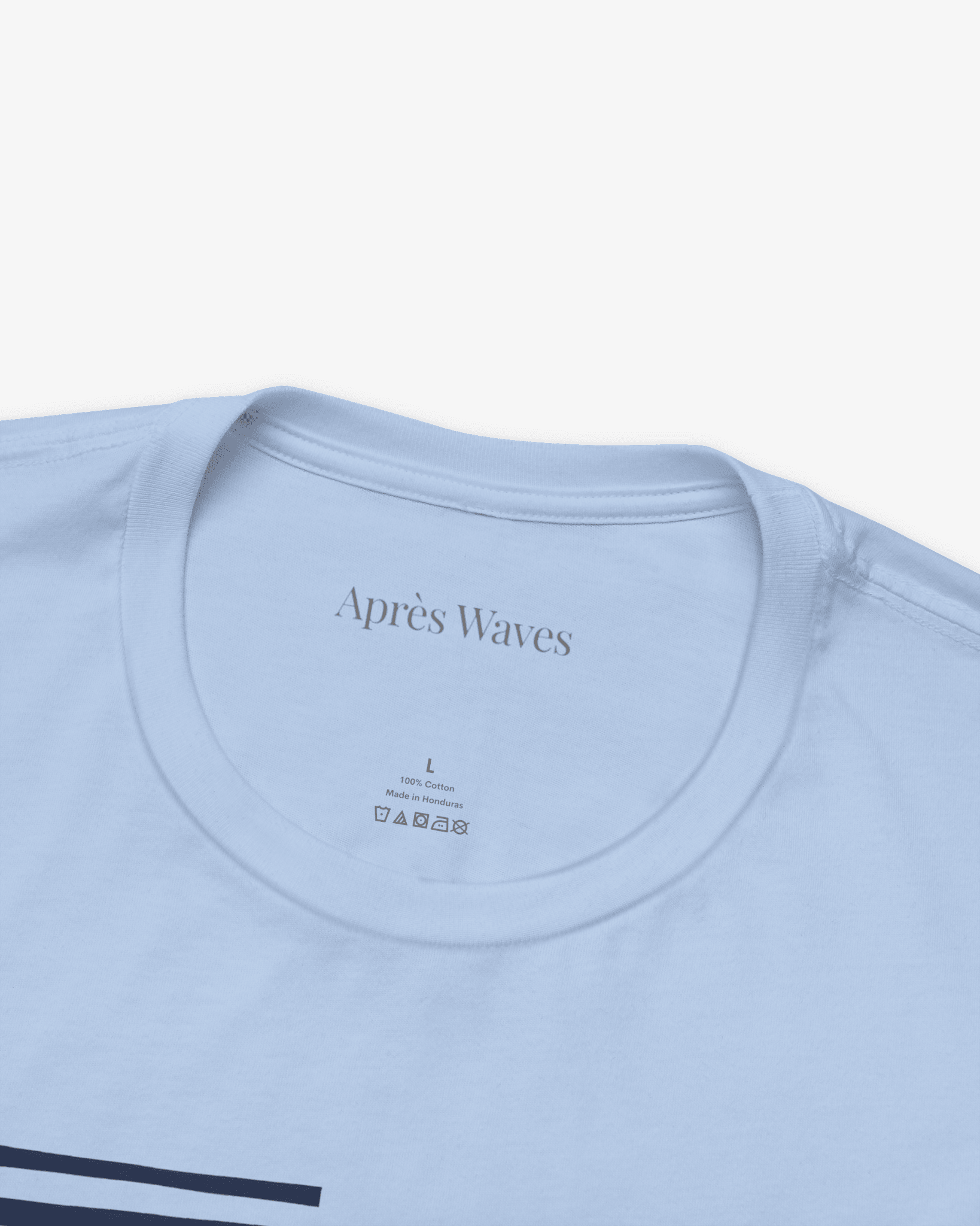 La Marinière Baby Blue tee collar detail - Après Waves