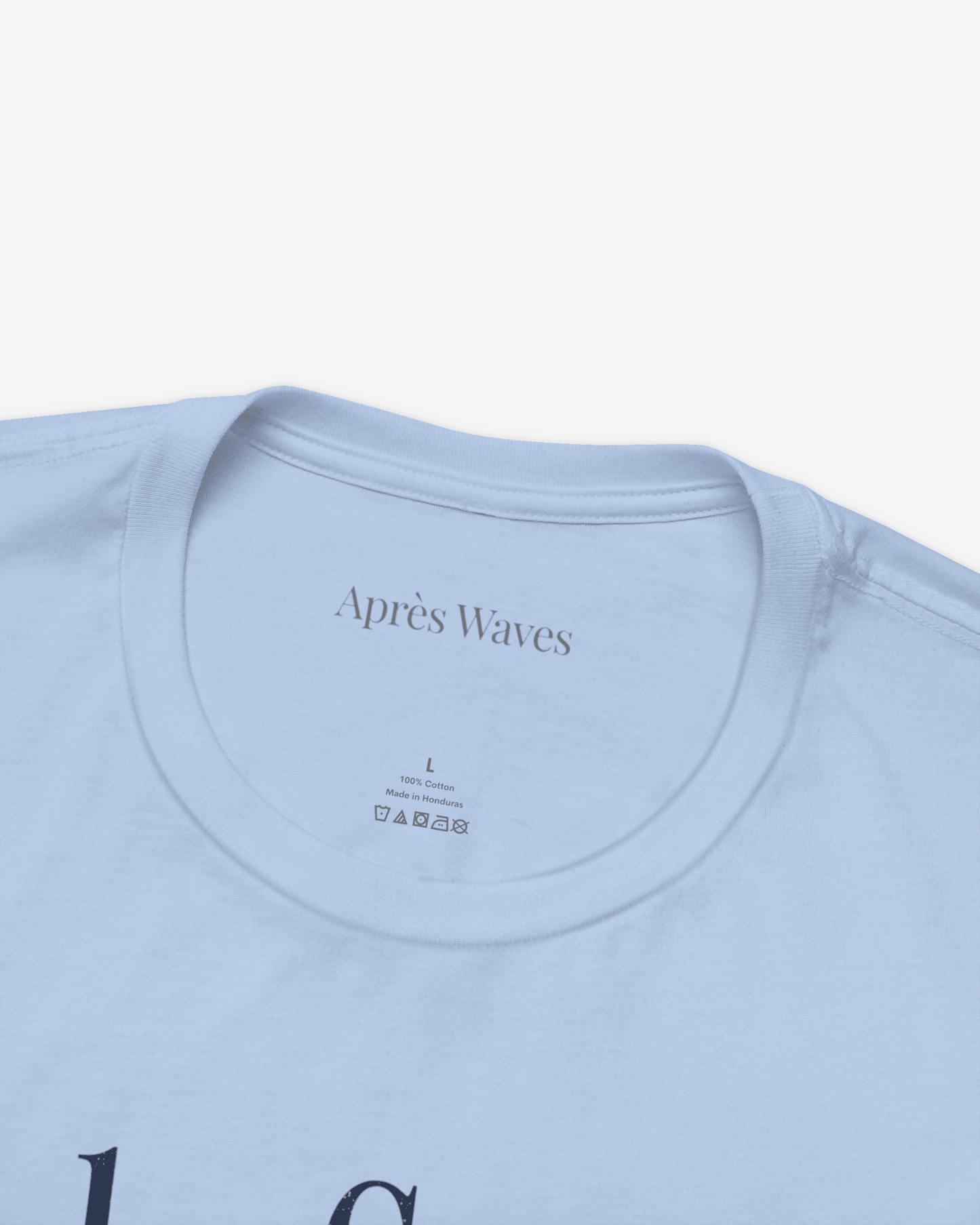 Sun and Shade Baby Blue tee collar detail - Après Waves