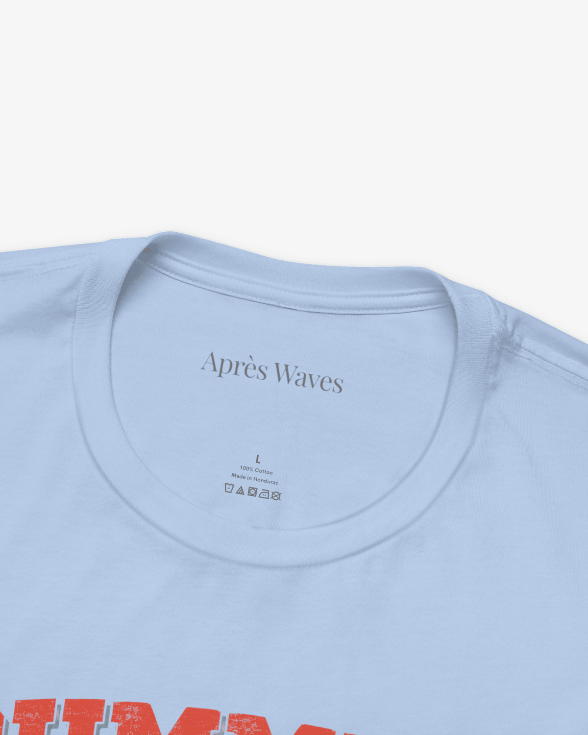 Summer Lovers Baby Blue tee collar detail - Après Waves