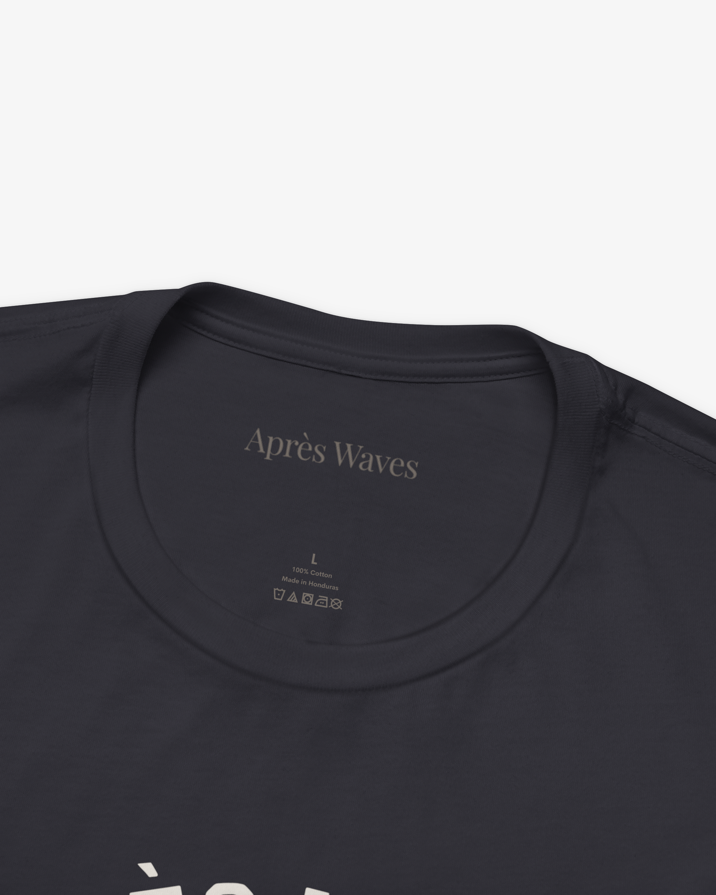 AW Social Club Dark Grey tee collar detail - Après Waves