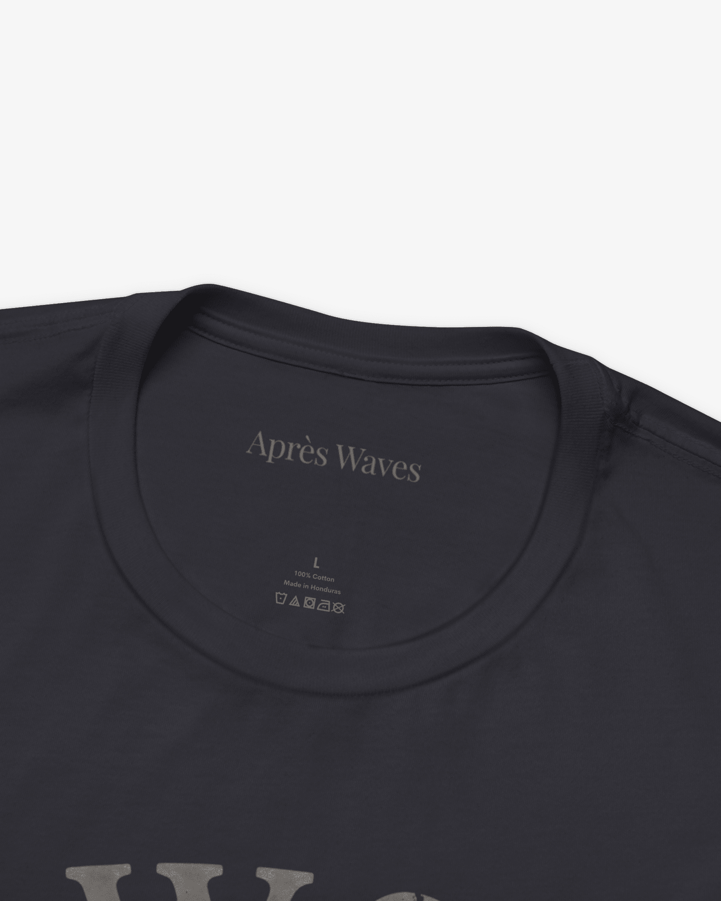 Swim the Sea Dark Grey tee collar detail - Après Waves