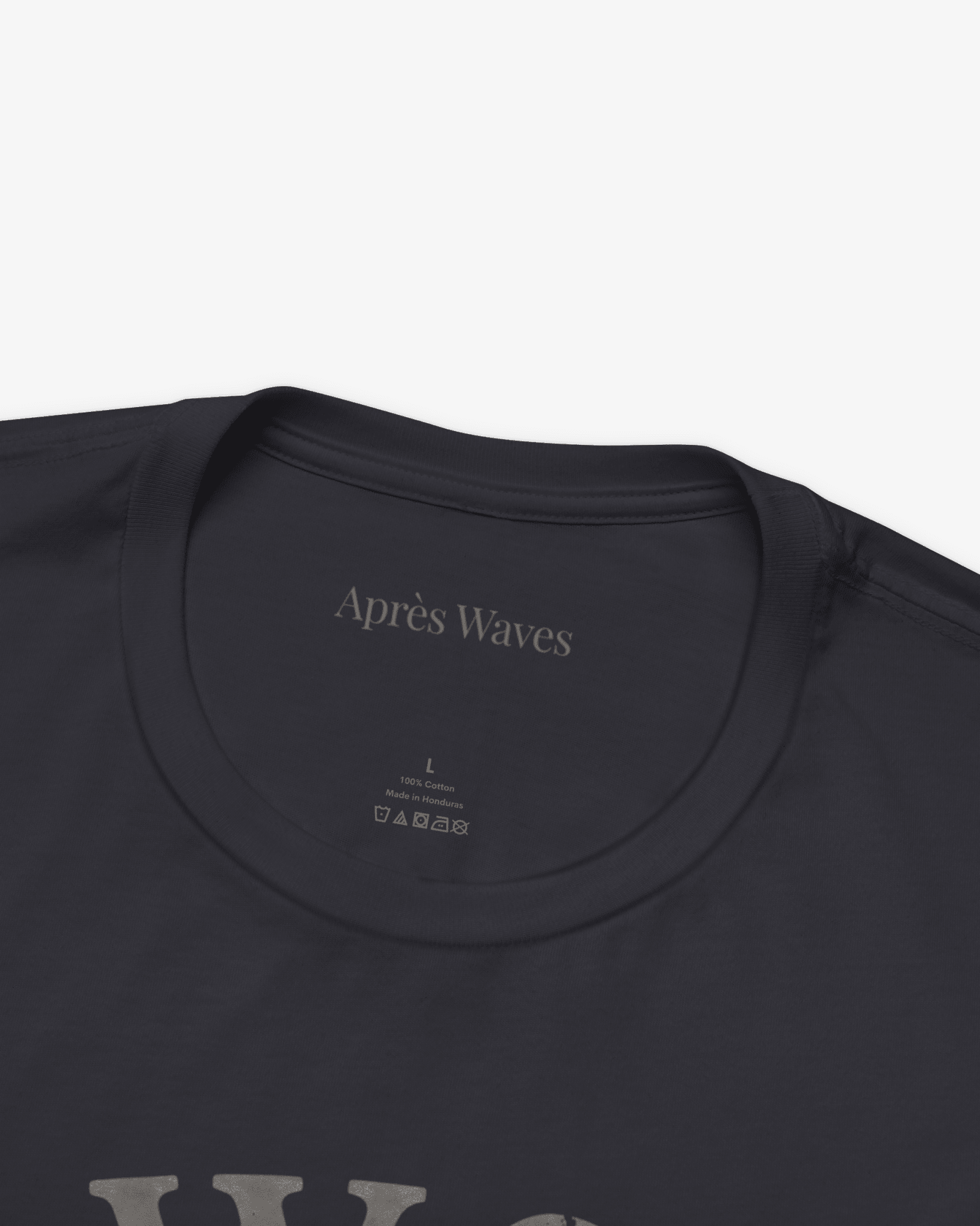 Swim the Sea Dark Grey tee collar detail - Après Waves