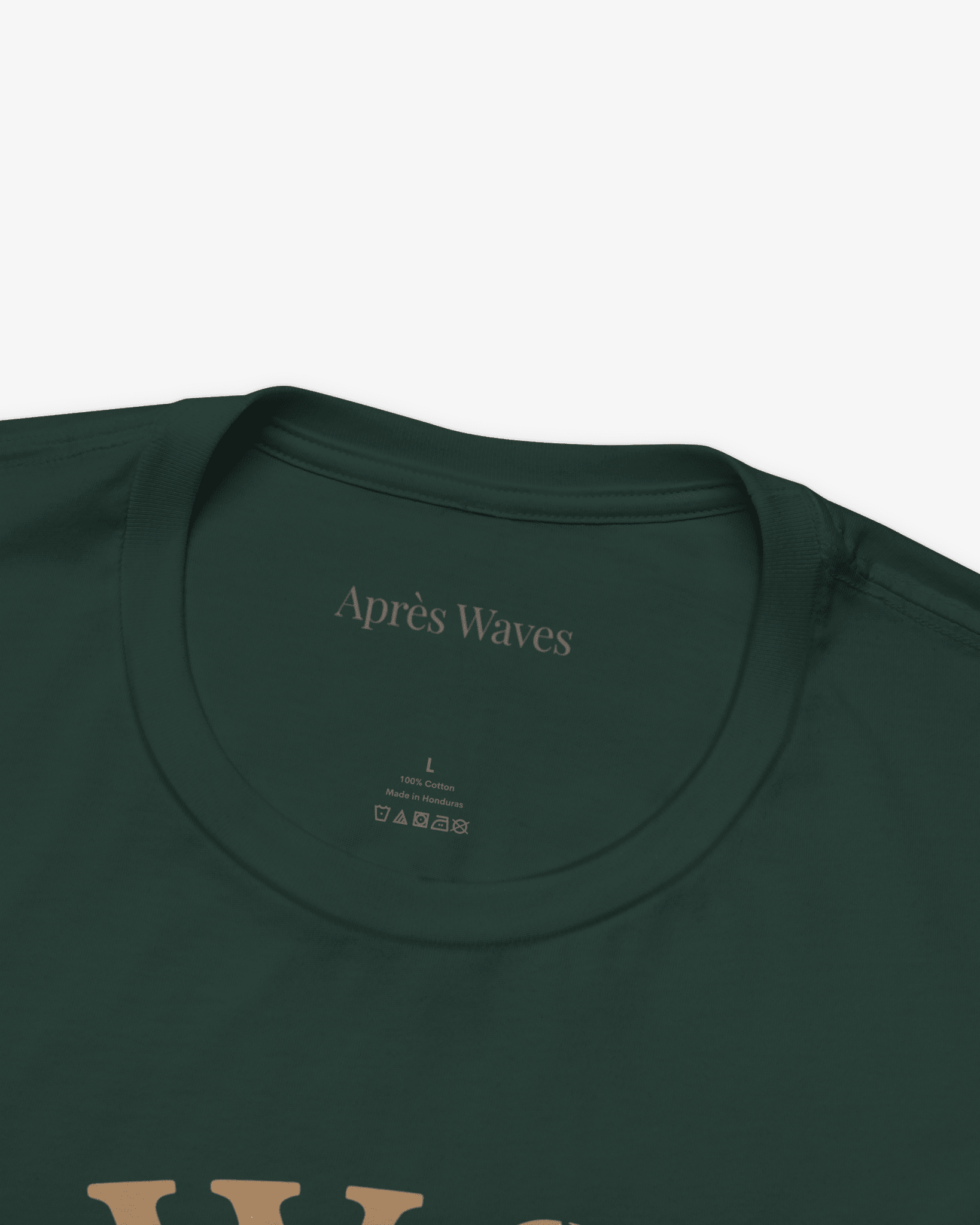 Swim the Sea Forest tee collar detail - Après Waves