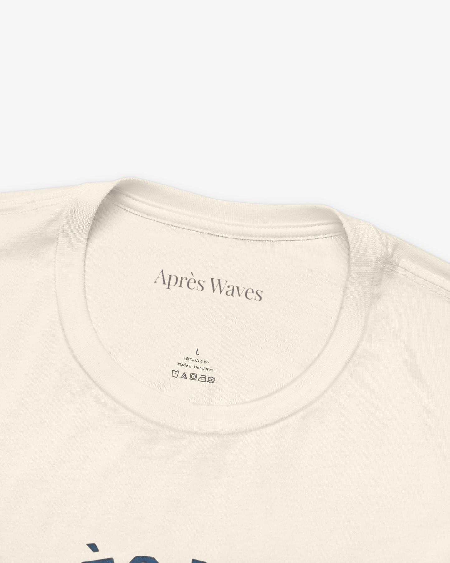AW Social Club Ecru tee collar detail - Après Waves