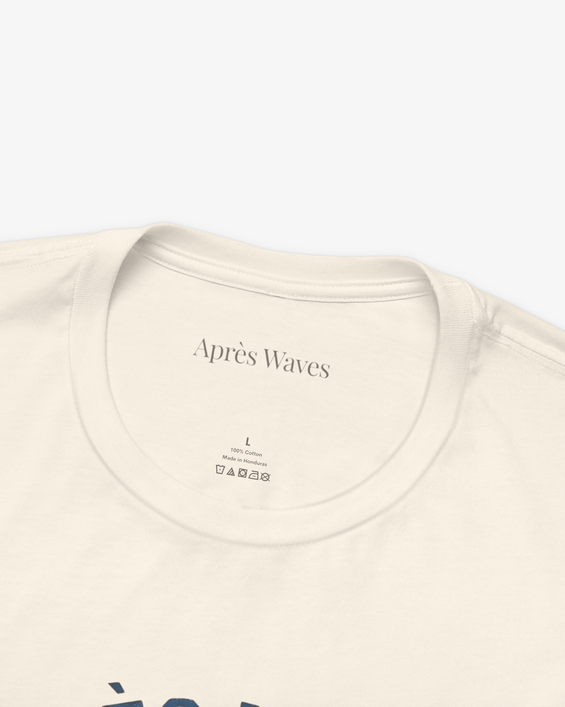 AW Social Club Ecru tee collar detail - Après Waves