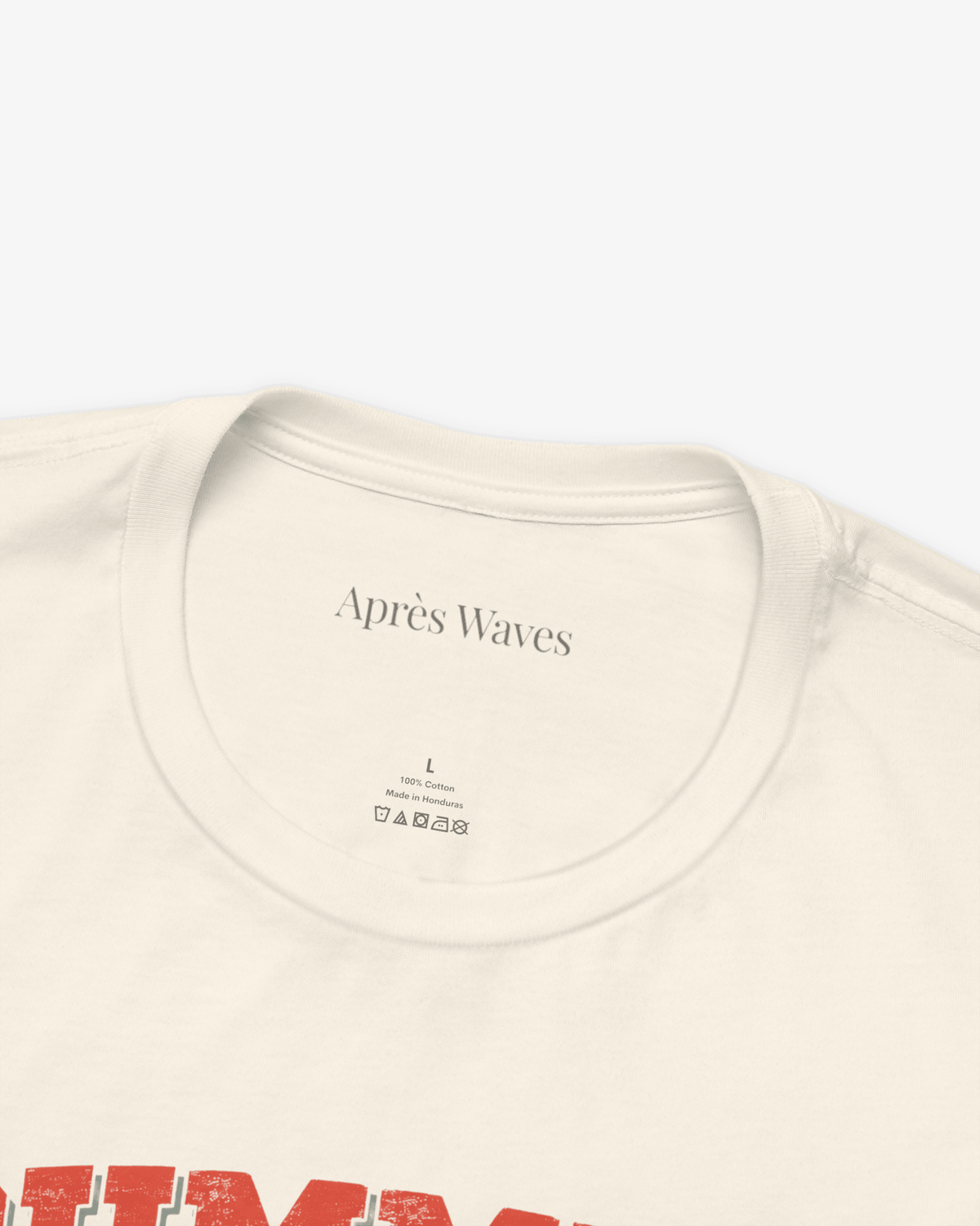 Summer Lovers Ecru tee collar detail - Après Waves