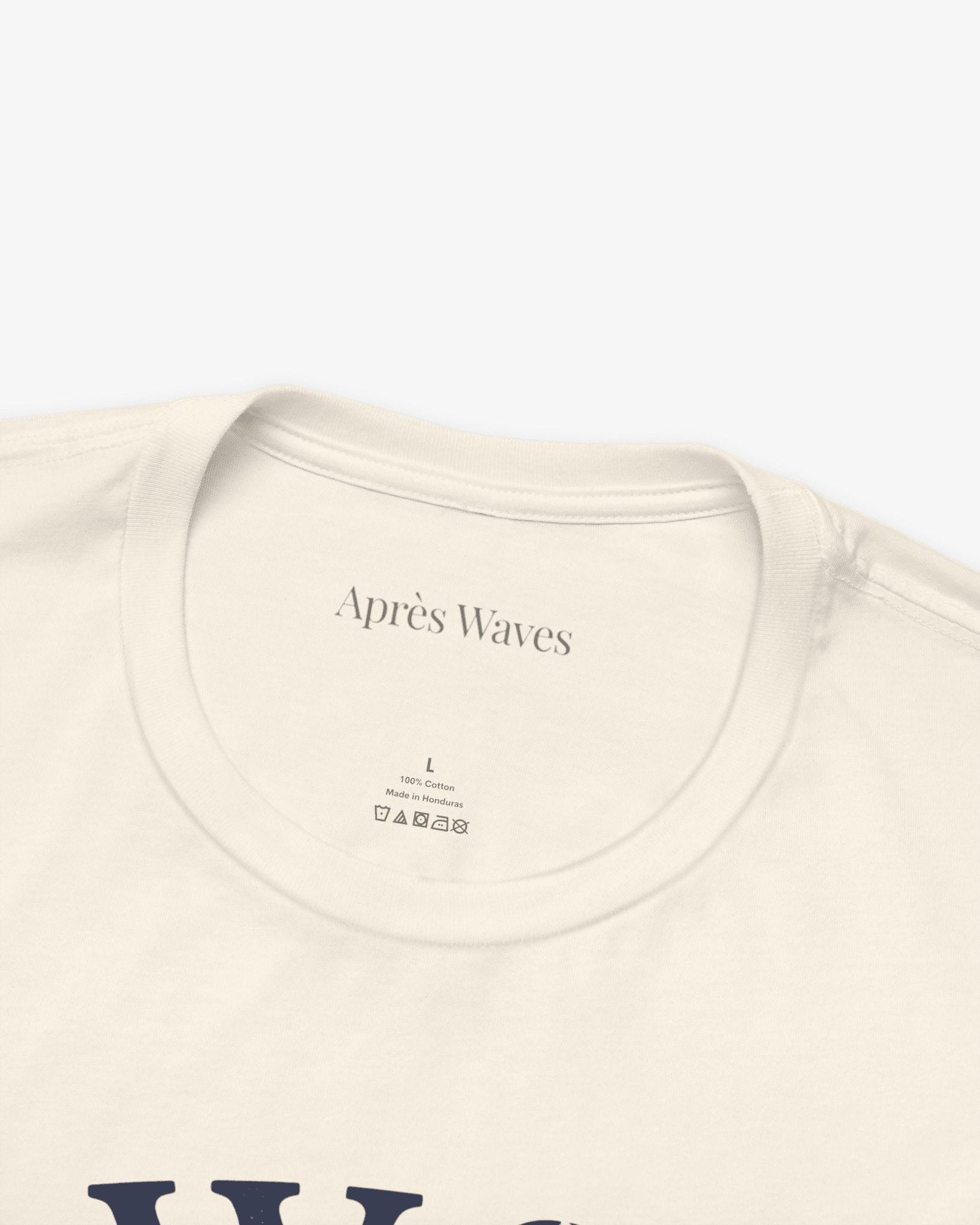 Swim the Sea Ecru tee collar detail - Après Waves