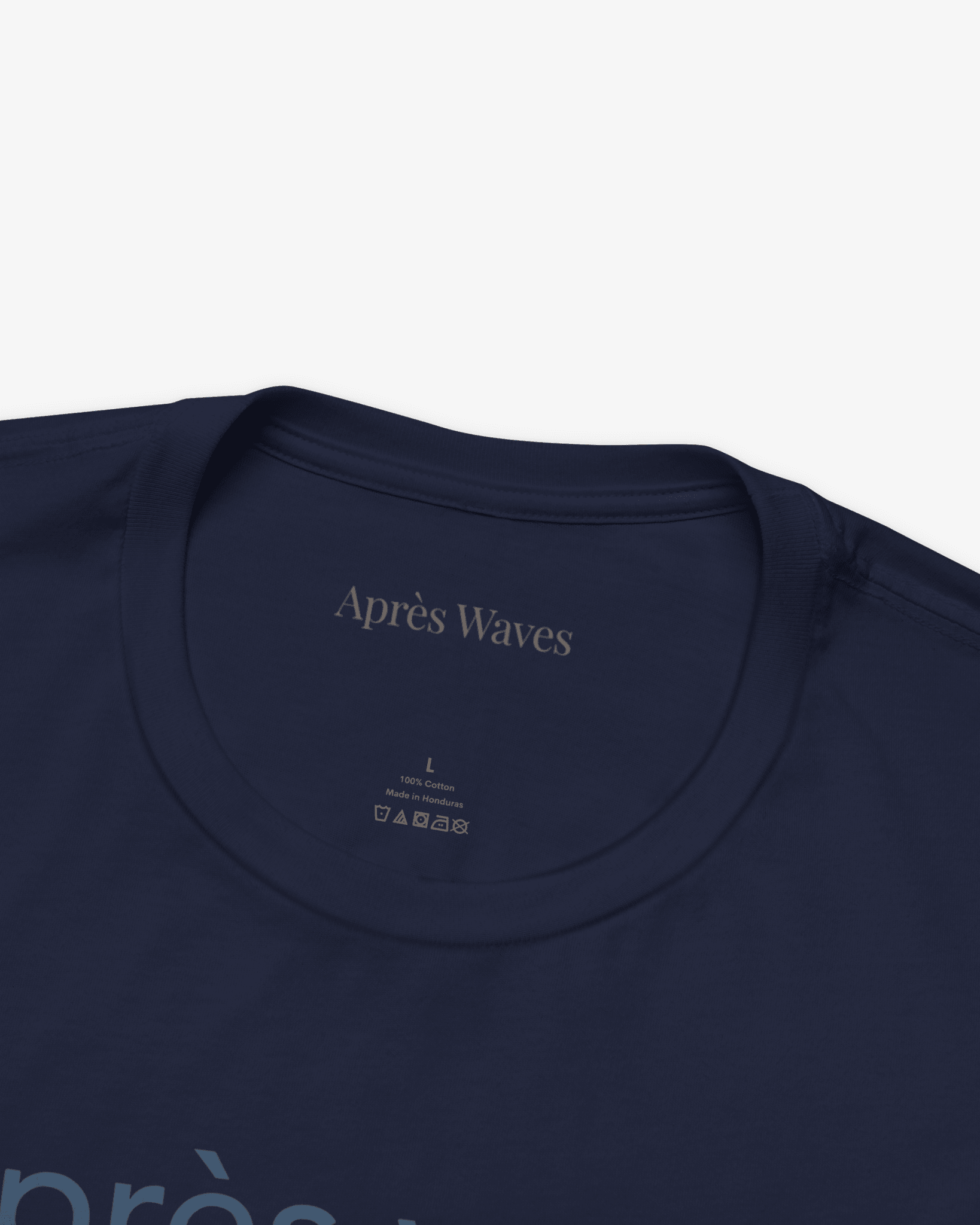 Dawn Patrol Navy tee collar detail - Après Waves
