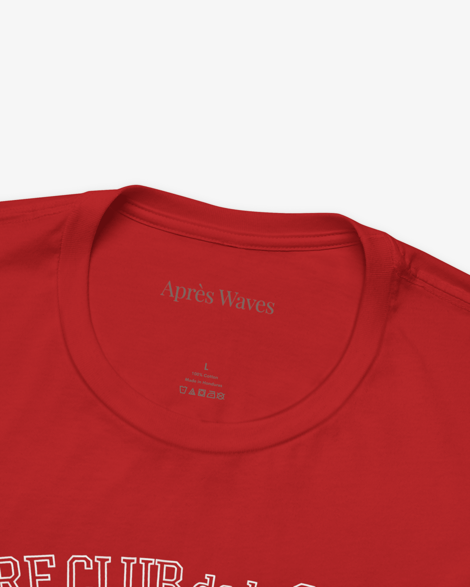 Paris Surf Club Red tee collar detail - Après Waves