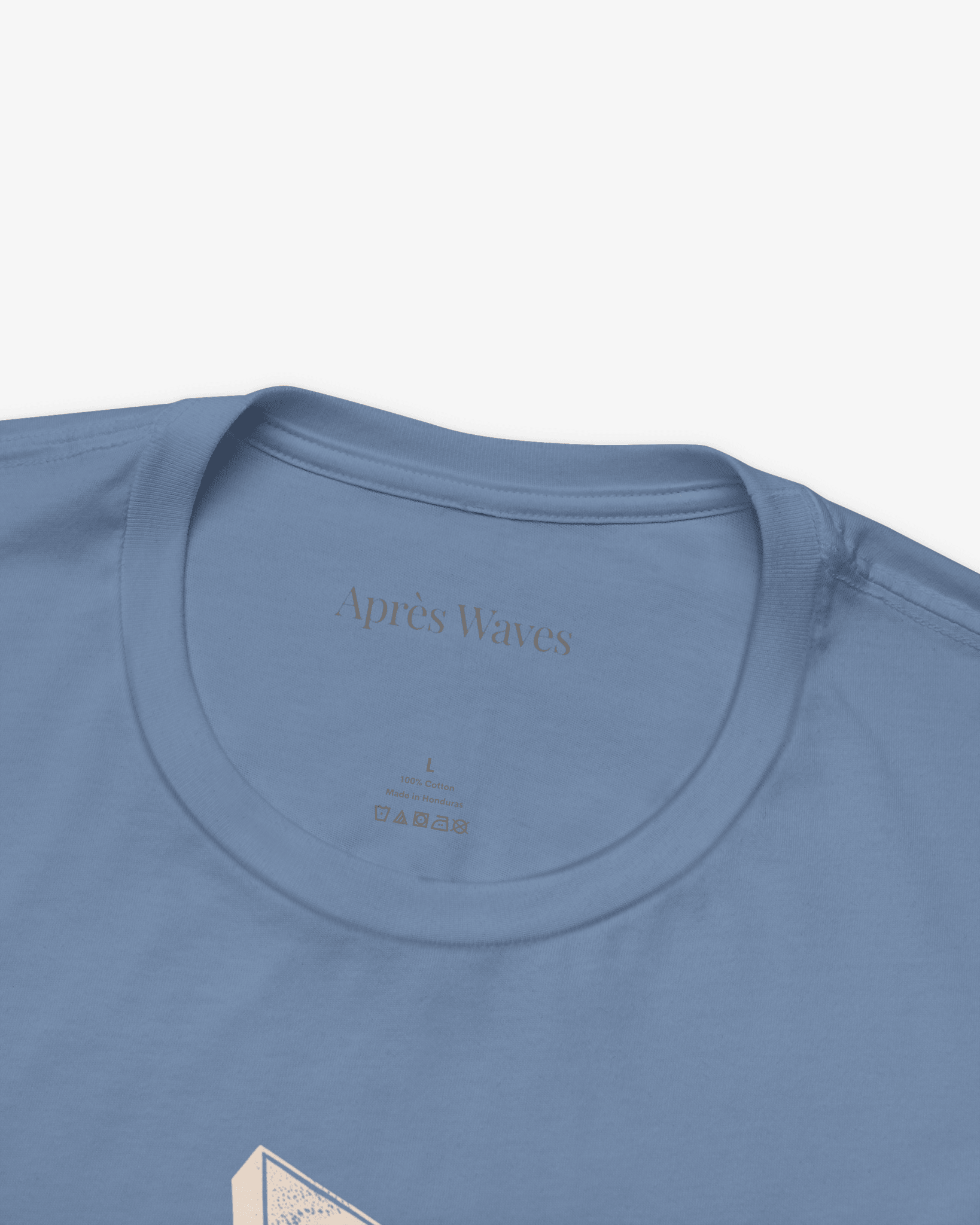 Pacific Nights Steel Blue tee collar detail - Après Waves