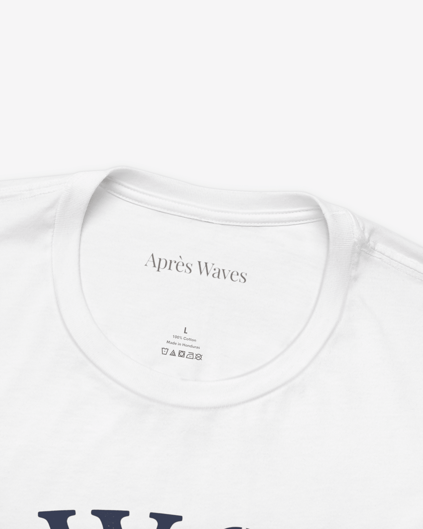 Swim the Sea White tee collar detail - Après Waves