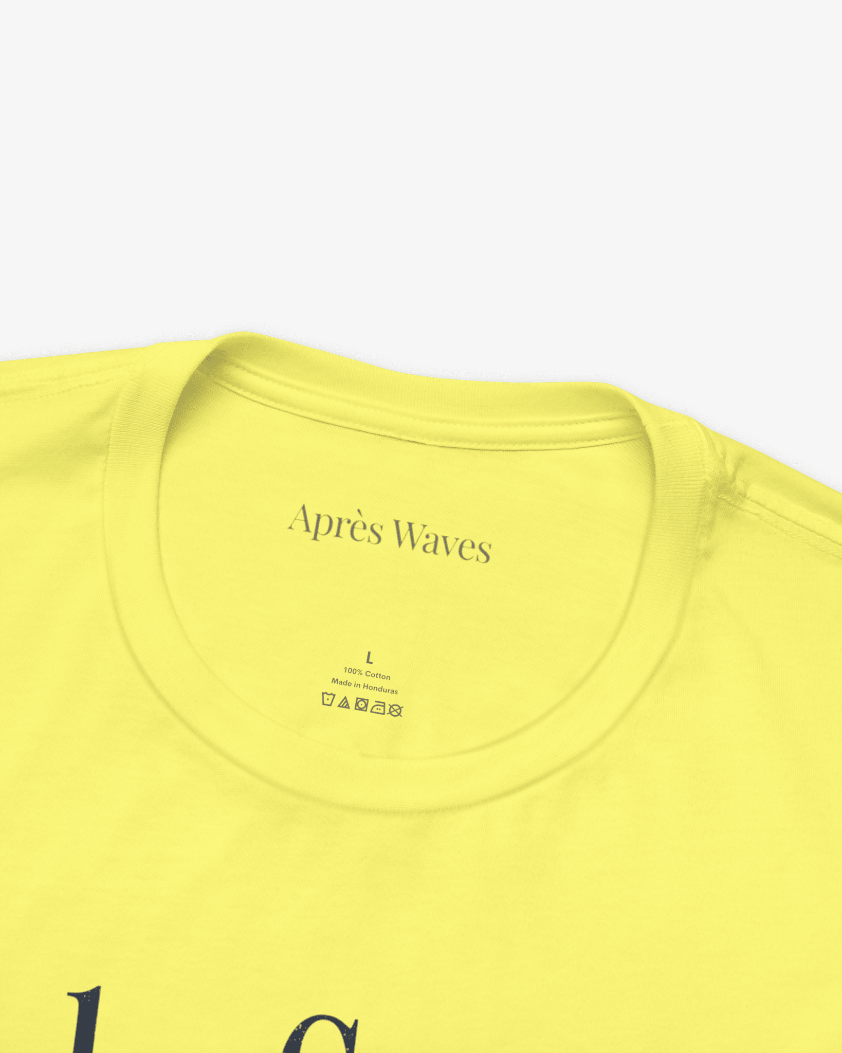 Sun and Shade Yellow tee collar detail - Après Waves