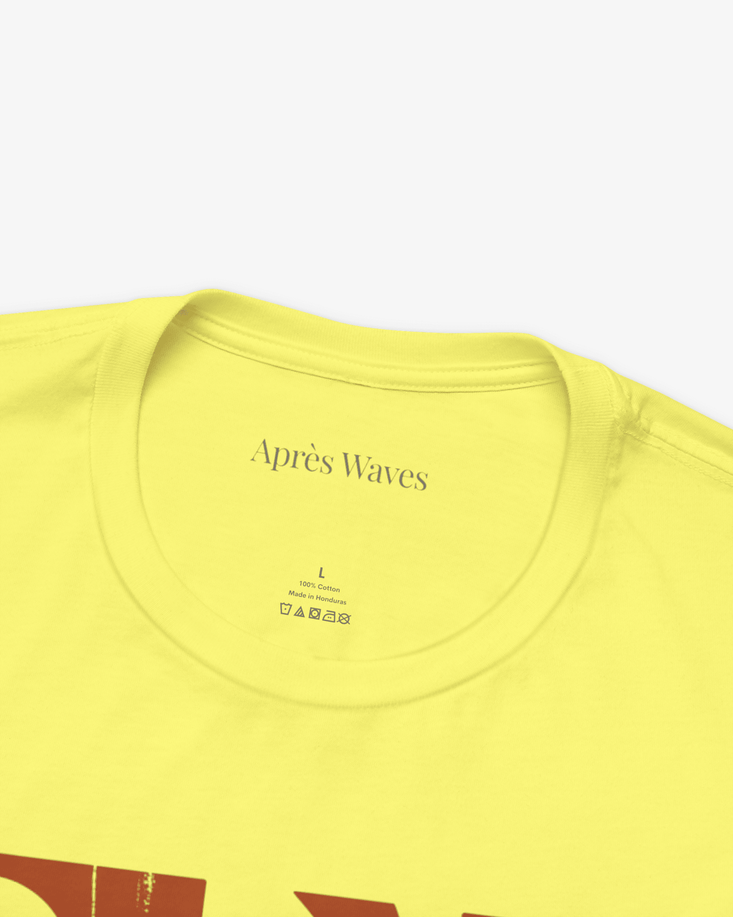 St Tropez Yellow tee collar detail - Après Waves