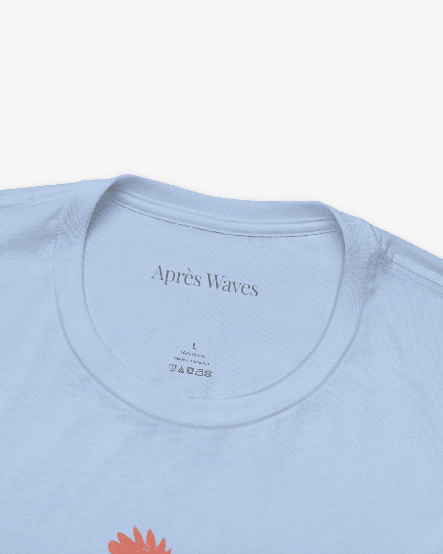 Waves are Calling Baby Blue tee collar detail - Après Waves