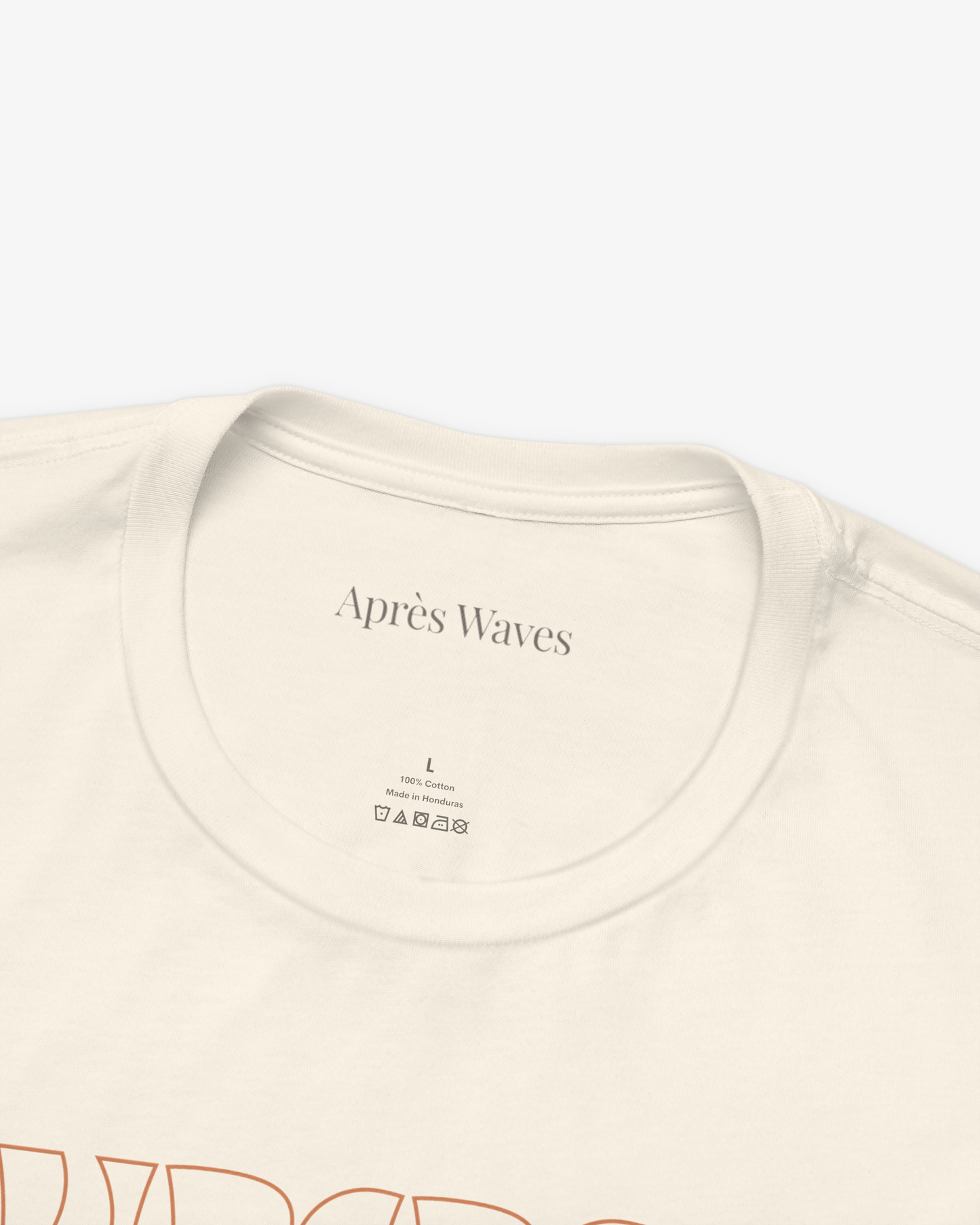 Summer of Plenty Ecru tee collar detail - Après Waves