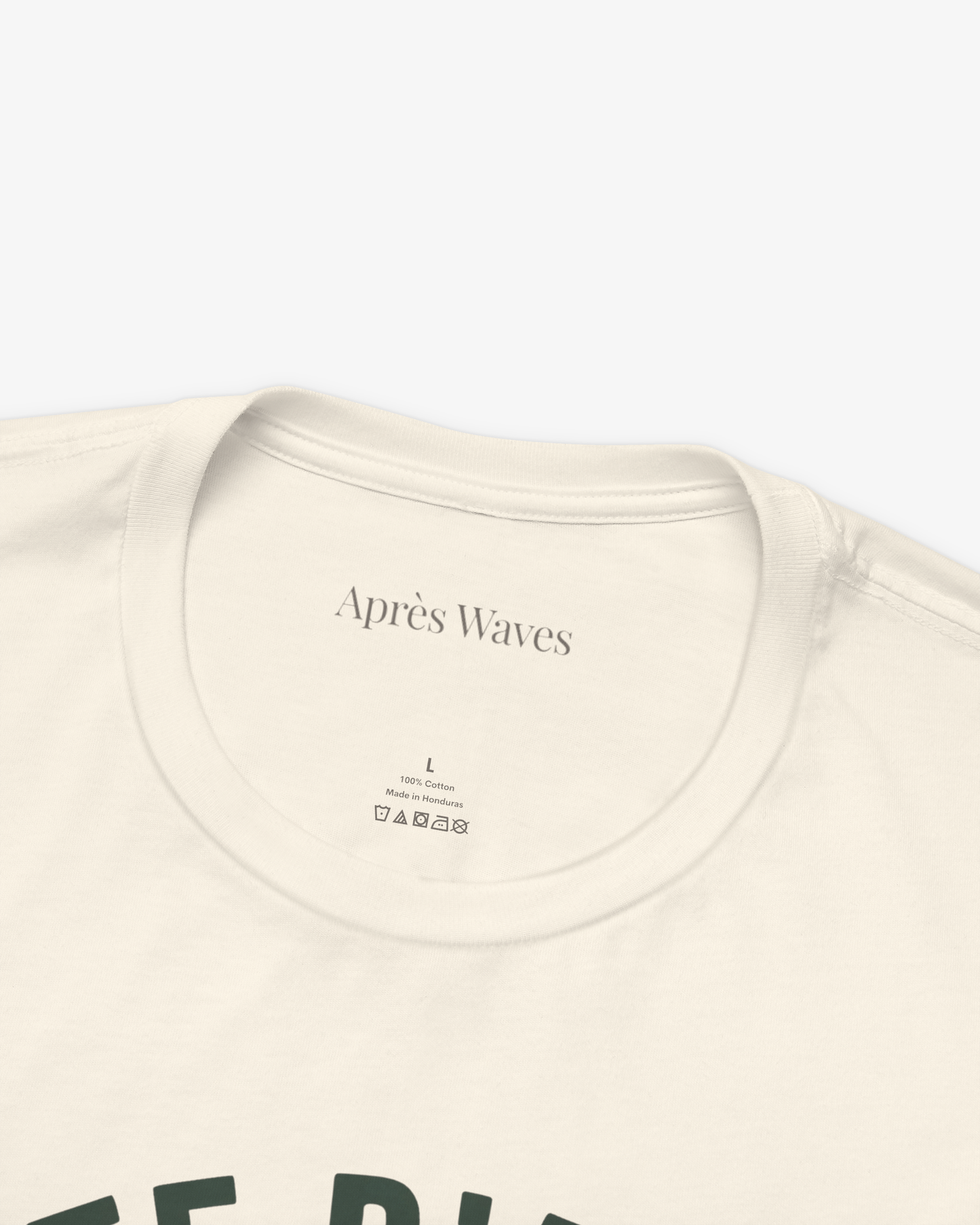 Varsity 1986 Ecru tee collar detail - Après Waves
