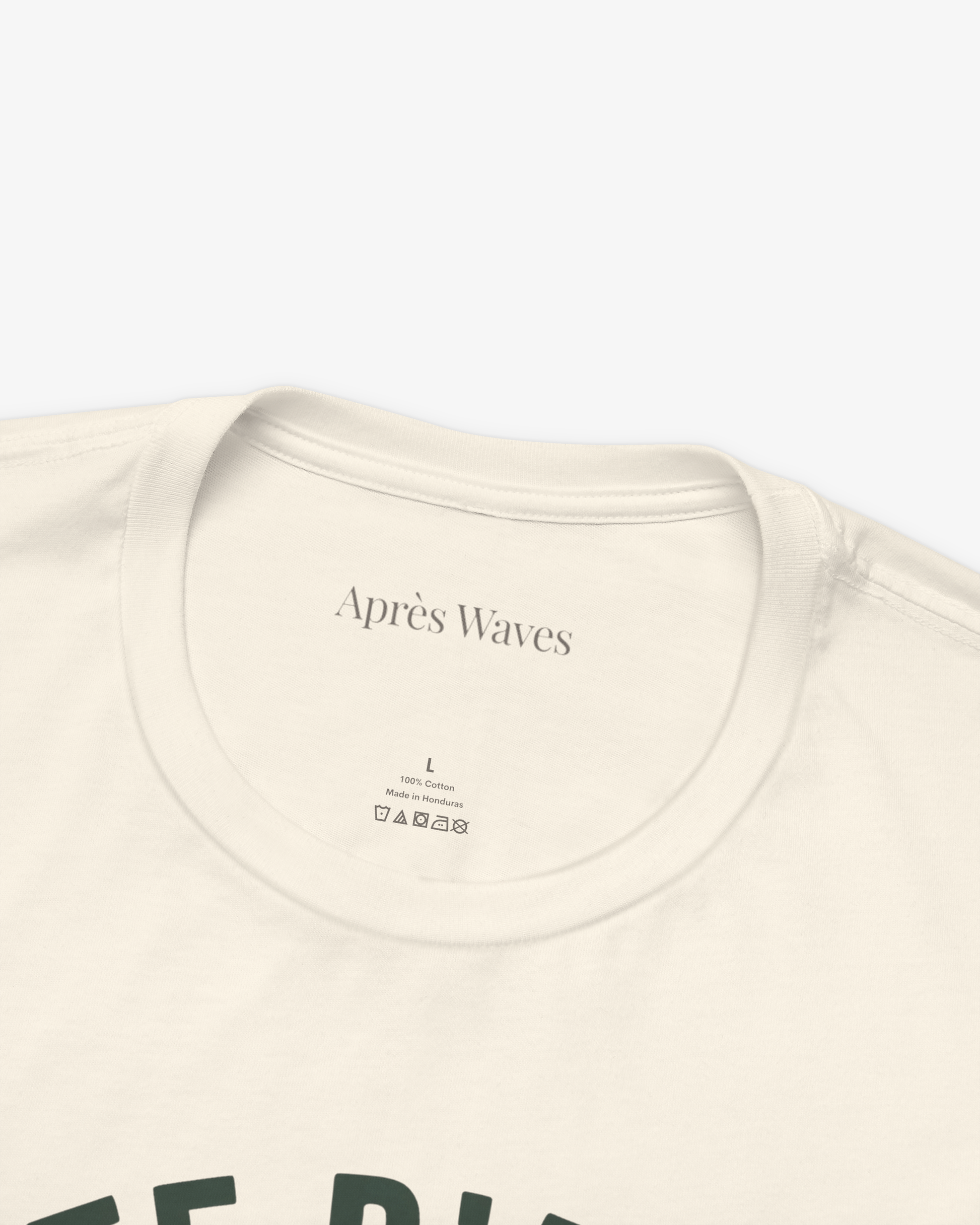 Varsity 1986 Ecru tee collar detail - Après Waves