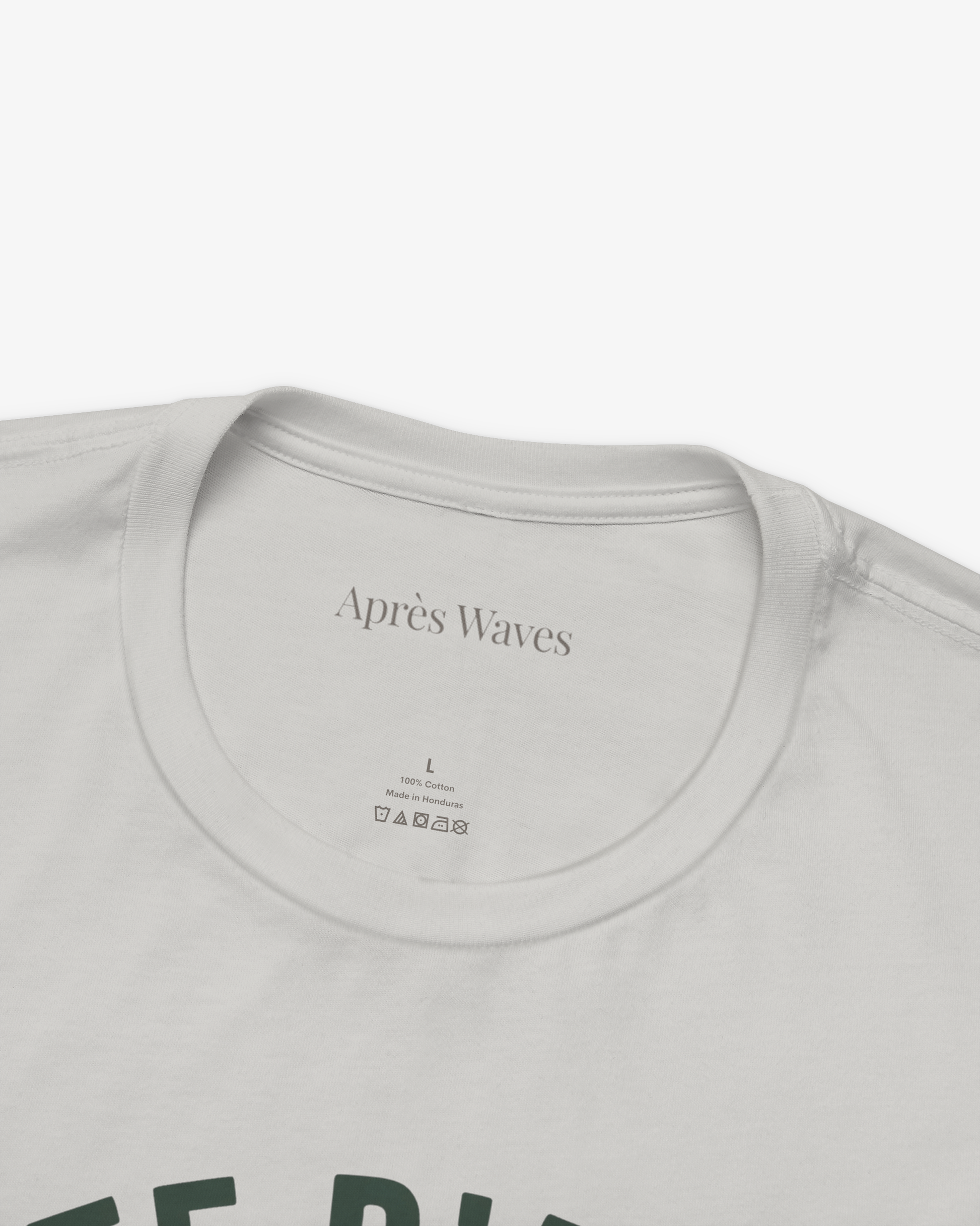 Varsity 1986 Silver tee collar detail - Après Waves