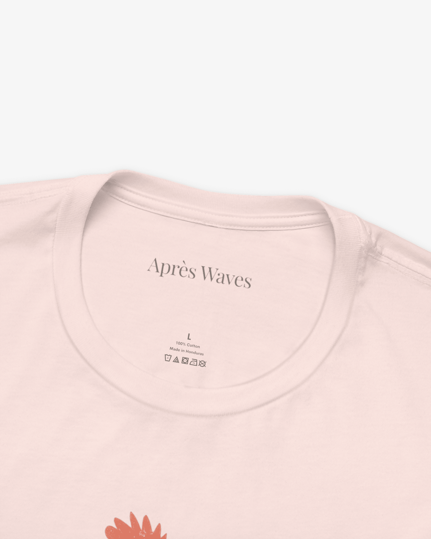 Waves are Calling Soft Pink tee collar detail - Après Waves