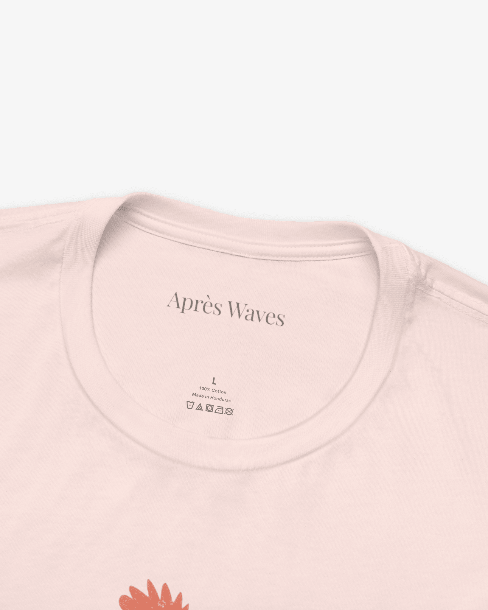 Waves are Calling Soft Pink tee collar detail - Après Waves