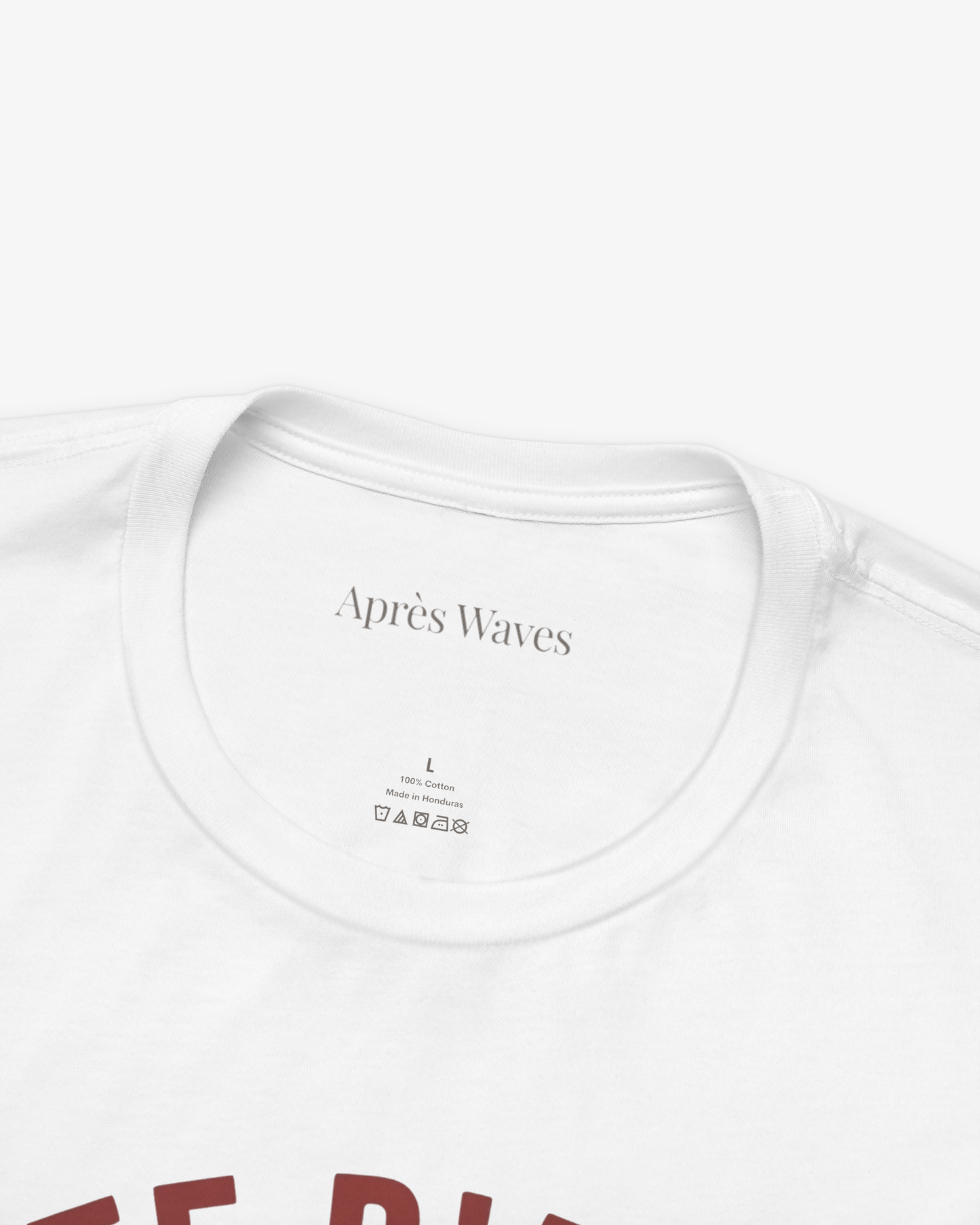 Varsity 1986 White tee collar detail - Après Waves