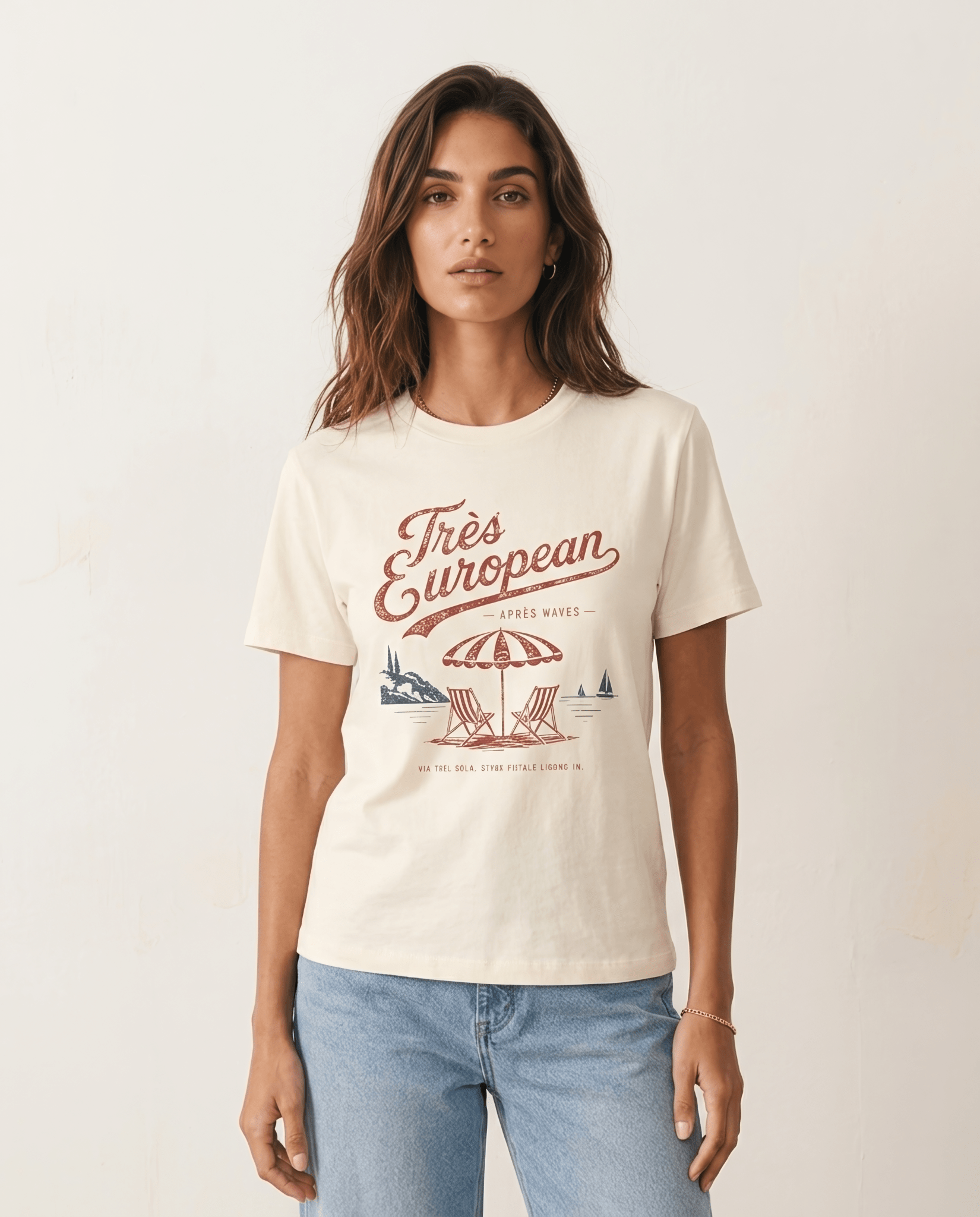 Très Euro Ecru S graphic t-shirt - Après Waves